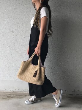 「ピアス」｜「アイテム（つなぎ/オールインワン）」を使った、ゆりさん（レディース・162cm）の夏コーディネート