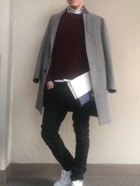 「アイテム（クラッチバッグ、ホワイト系）」を使った、ちょこさん（メンズ・171cm）の冬コーディネート