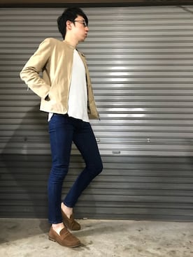 「アイテム（ライダースジャケット）」を使った、Ysさん（メンズ・177cm・20代）の春コーディネート
