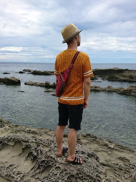 「Double（ダブル-）のアイテム（バッグ）」を使った、真ん中まぐろさん（メンズ・163cm）の夏コーディネート