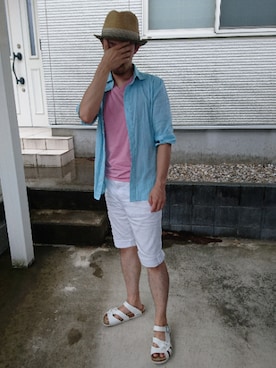 「BOYCOTT（ボイコット）のアイテム（トップス）」を使った、真ん中まぐろさん（メンズ・163cm）の夏コーディネート