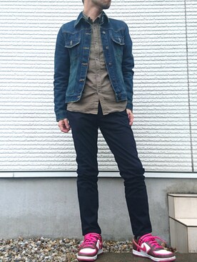「--（--）のアイテム」を使った、真ん中まぐろさん（メンズ・163cm）の春コーディネート
