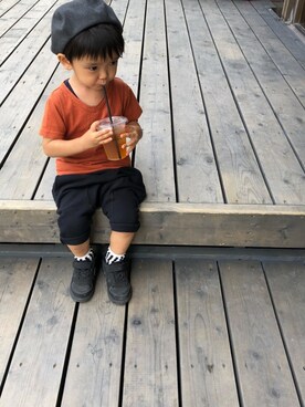 「テラコッタ」｜「アイテム（ハンチング/ベレー帽）」を使った、rayさん（キッズ・90cm）の秋コーディネート