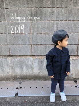 「お正月」｜「アイテム（ハンチング/ベレー帽）」を使った、rayさん（キッズ・100cm）の冬コーディネート