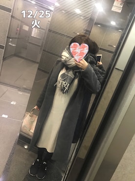「KBF（ケイビーエフ）のKBF チェックストール（ストール/ショール）」を使った、zoochanさん（レディース・153cm）の冬コーディネート