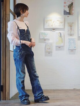 「Johnbull Private labo（ジョンブルプライベートラボ）のアイテム（サロペット/オーバーオール）」を使った、t  i c aさん（レディース・153cm）の春コーディネート