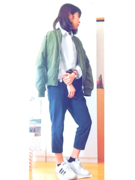 「RETRO GIRL（レトロガール）のアイテム（ミリタリージャケット）」を使った、よもぎ。さん（レディース・158cm）の春コーディネート