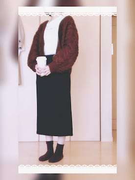 「UNIQLO（ユニクロ）のボアスウェットスカート（スカート）」を使った、よもぎ。さん（レディース・158cm）の冬コーディネート