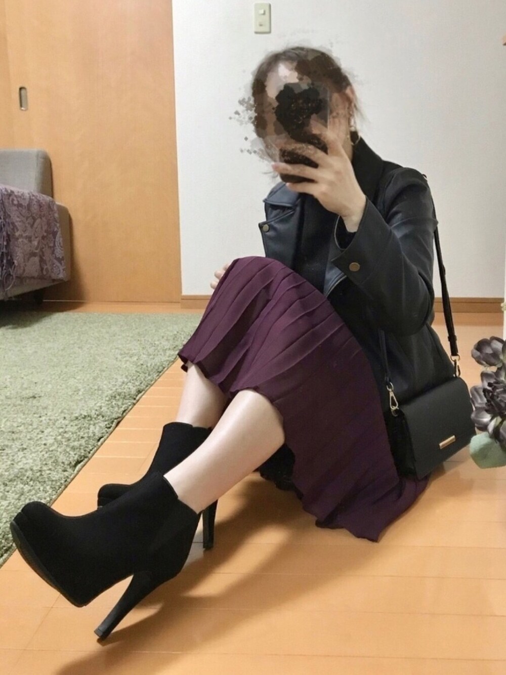 「低身長、149cm、ANAP、GU、しまむら、ESPERANZA、プチプラ」｜「ANAPのアイテム（ライダースジャケット、ブラック系）」を使った、ぁ-ちャさん（レディース・149cm）の秋コーディネートの1枚目の写真