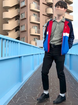 「アンクルパンツ」｜「アイテム（ナイロンジャケット）」を使った、トマトさん（メンズ・175cm）の春コーディネート