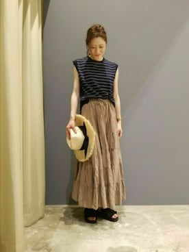 「ノースリーブニット」｜「アイテム（帽子）」を使った、Chikaさん（レディース・163cm）の夏コーディネート