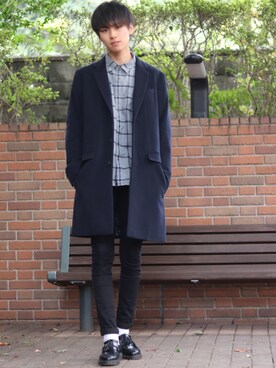 「タケオキクチ(TAKEO KIKUCHI)」｜「アイテム（チェスターコート）」を使った、SHOTAさん（メンズ・176cm）の秋コーディネート