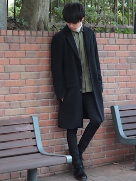 「tk.TAKEO KIKUCHI（ティーケータケオキクチ）のアイテム（チェスターコート）」を使った、SHOTAさん（メンズ・176cm）の秋コーディネート