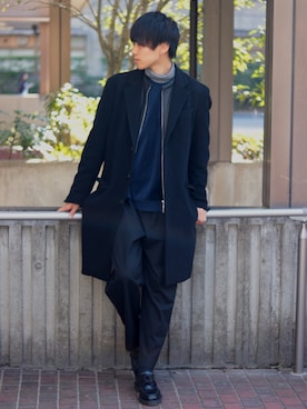 「tk.TAKEO KIKUCHI（ティーケータケオキクチ）のアイテム（チェスターコート）」を使った、SHOTAさん（メンズ・176cm）の秋コーディネート