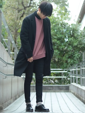 「tk.TAKEO KIKUCHI（ティーケータケオキクチ）のアイテム（チェスターコート）」を使った、SHOTAさん（メンズ・176cm）の秋コーディネート