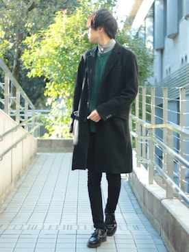 「tk.TAKEO KIKUCHI（ティーケータケオキクチ）のアイテム（チェスターコート）」を使った、SHOTAさん（メンズ・176cm）の冬コーディネート