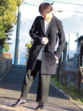 「ワイドスラックス」｜「アイテム（チェスターコート）」を使った、SHOTAさん（メンズ・176cm）の冬コーディネート