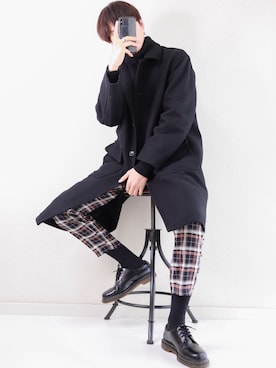 「LIDNM（リドム）のアイテム（ステンカラーコート）」を使った、SHOTAさん（メンズ・176cm）の冬コーディネート