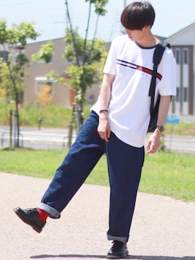 「RAGEBLUE（レイジブルー）のアイテム（デニムパンツ）」を使った、SHOTAさん（メンズ・176cm）の夏コーディネート