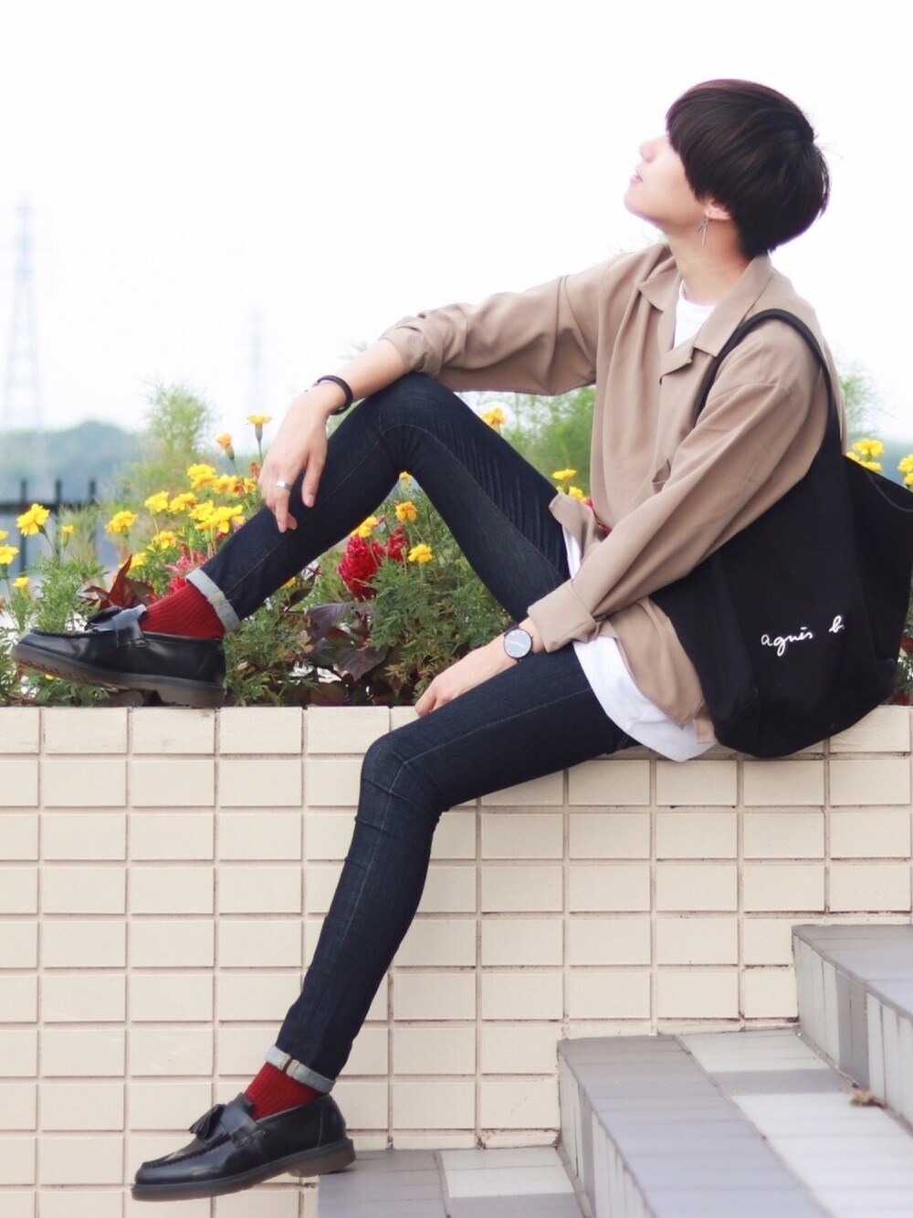 「KANGOLの▽WEB限定 KANGOL/カンゴール 別注 L/Sリラックスオープンカラーシャツ 2019AW（シャツ/ブラウス、ベージュ系）」を使った、SHOTAさん（メンズ・176cm）の夏コーディネートの1枚目の写真