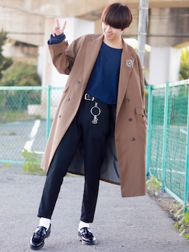 「CASPER JOHN（キャスパージョン）のアイテム（チェスターコート）」を使った、SHOTAさん（メンズ・176cm）の秋コーディネート