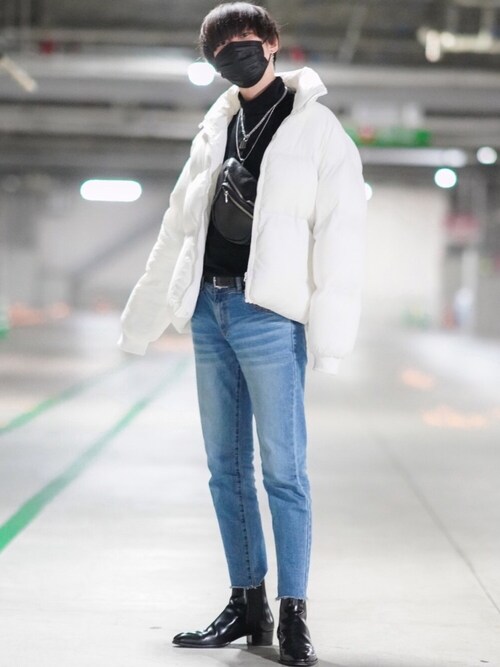 fekete　ダウンジャケット　白　韓国ブランド　ストリートファッション