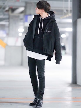 「Saint Laurent（サンローラン）のアイテム（シューズ）」を使った、SHOTAさん（メンズ・176cm）の冬コーディネート