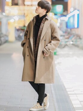 「CASPER JOHN（キャスパージョン）のアイテム（チェスターコート）」を使った、SHOTAさん（メンズ・176cm）の冬コーディネート