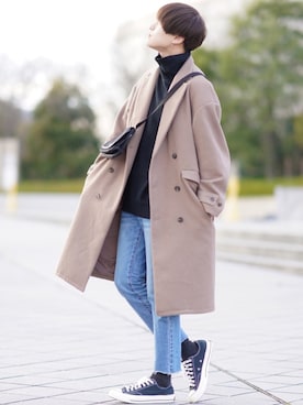 「CASPER JOHN（キャスパージョン）のアイテム（チェスターコート）」を使った、SHOTAさん（メンズ・176cm）の冬コーディネート