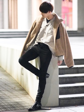 「Saint Laurent（サンローラン）のアイテム（シューズ）」を使った、SHOTAさん（メンズ・176cm）の冬コーディネート