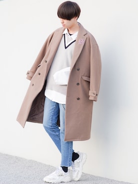 「CASPER JOHN（キャスパージョン）のアイテム（チェスターコート）」を使った、SHOTAさん（メンズ・176cm）の冬コーディネート