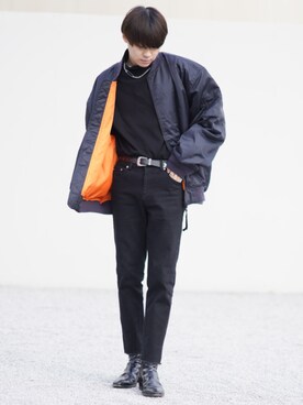 「Saint Laurent（サンローラン）のアイテム（シューズ）」を使った、SHOTAさん（メンズ・176cm）の冬コーディネート