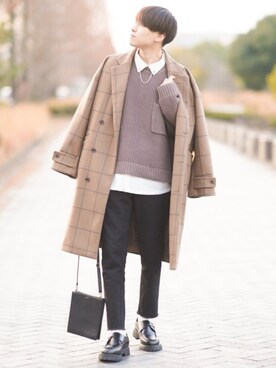 「CASPER JOHN（キャスパージョン）のアイテム（チェスターコート）」を使った、SHOTAさん（メンズ・176cm）の冬コーディネート