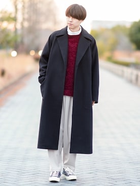 「ワインレッド」｜「アイテム（その他アウター）」を使った、SHOTAさん（メンズ・176cm）の冬コーディネート