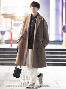 「CASPER JOHN（キャスパージョン）のアイテム（チェスターコート）」を使った、SHOTAさん（メンズ・176cm）の冬コーディネート