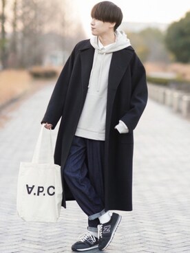 「オーバーコート」｜「アイテム（トートバッグ）」を使った、SHOTAさん（メンズ・176cm）の冬コーディネート