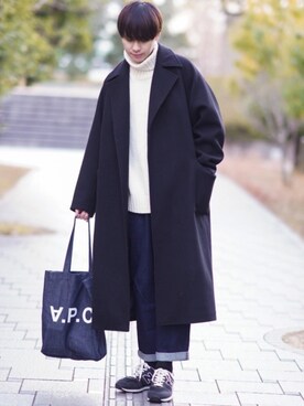 「オーバーコート」｜「アイテム（トートバッグ）」を使った、SHOTAさん（メンズ・176cm）の冬コーディネート