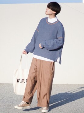 「サックスブルー」｜「アイテム（その他）」を使った、SHOTAさん（メンズ・176cm）の春コーディネート