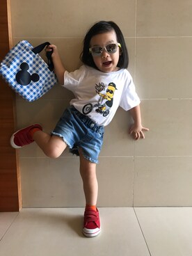「SPAO（スパオ）のアイテム」を使った、coco and doreenさん（キッズ・90cm）の夏コーディネート