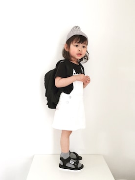「Right-on（ライトオン）のアイテム（ジャンパースカート）」を使った、Nana‎٭¨̮❼さん（キッズ・90cm）の春コーディネート