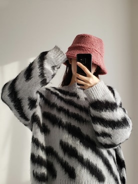 「アイテム（ハット、ピンク系）」を使った、honoさん（レディース・154cm）の冬コーディネート