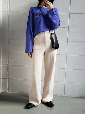 「ホワイトパンツ」｜「アイテム（スラックス）」を使った、honoさん（レディース・154cm）の春コーディネート