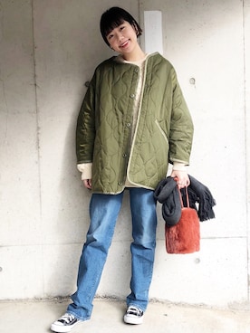 「Ray BEAMS（レイビームス）のRay BEAMS / フープ イヤリング S（イヤリング）」を使った、Risaさん（レディース・168cm）の冬コーディネート