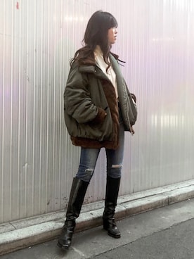 「EVRIS（エヴリス）のアイテム（ブルゾン）」を使った、karenさん（レディース・156cm）の冬コーディネート