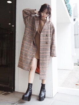 「EVRIS（エヴリス）のアイテム（チェスターコート）」を使った、karenさん（レディース・156cm）の冬コーディネート