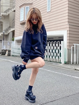 「アイテム（パーカー）」を使った、karenさん（レディース・156cm）の春コーディネート