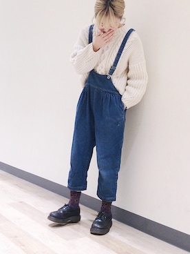 「ゆるニット」｜「アイテム（オールインワン・サロペット）」を使った、しおたさん（レディース・162cm）の秋コーディネート