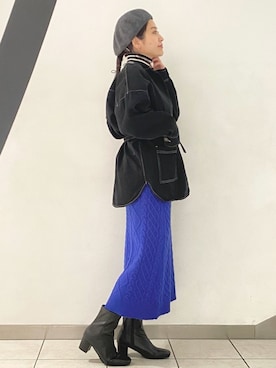 「POU DOU DOU（プードゥドゥ）のアイテム（ノーカラージャケット）」を使った、yoshidaさん（レディース・153cm）の冬コーディネート