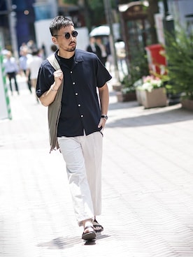 「NANO universe（ナノユニバース）のアイテム（サンダル）」を使った、nano・universe men's　STAFF 03さん（メンズ・182cm）の夏コーディネート