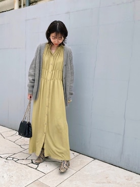 「モヘアカーディガン」｜「アイテム（ワンピース/ドレス）」を使った、nishiさん（レディース・155cm）の冬コーディネート